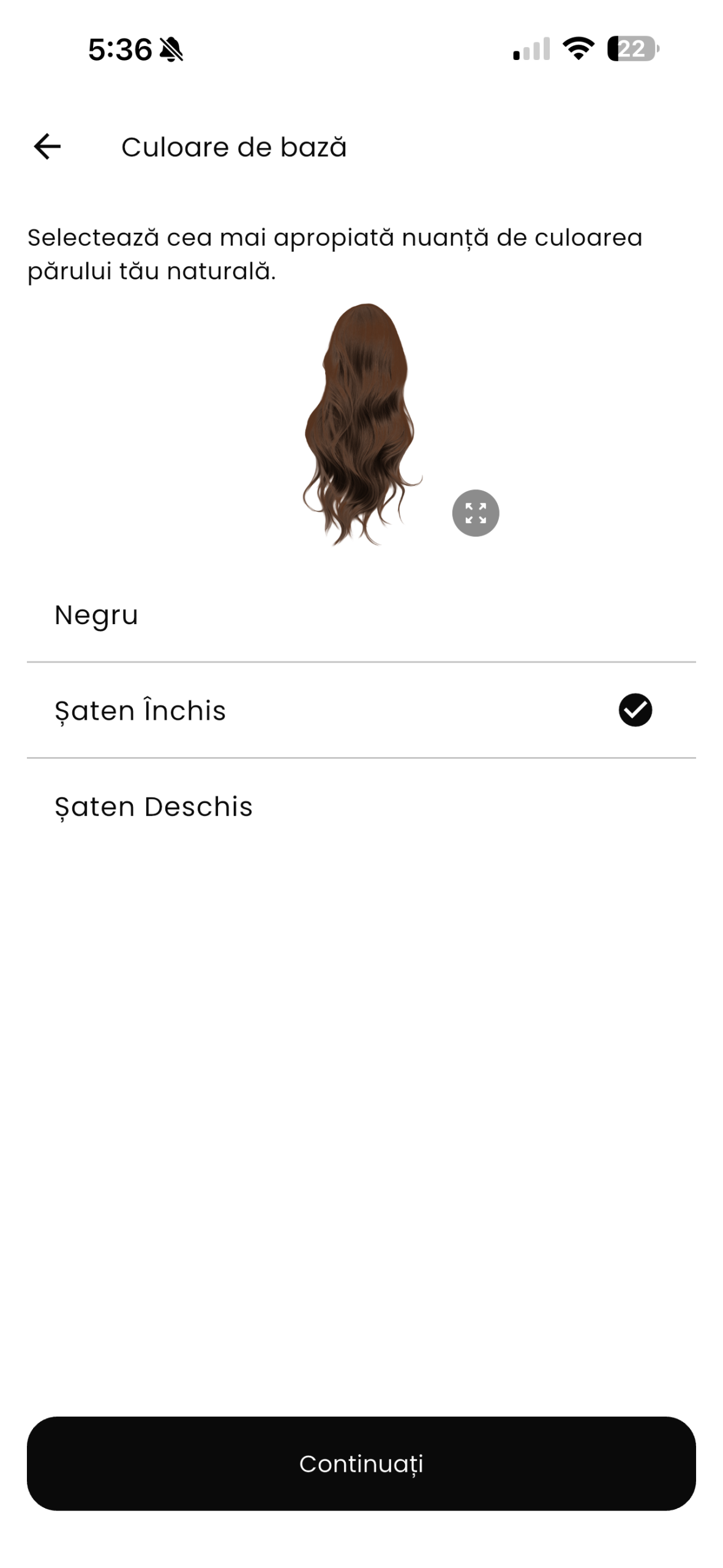 Ecranul Color MiHair — alegerea culorii naturale de bază